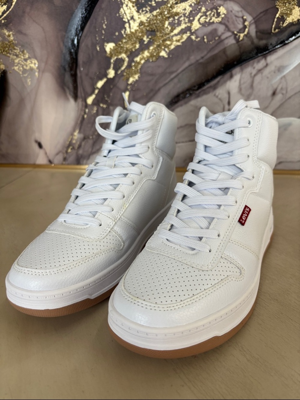 Levi's White High-Top Sneakers with Gum Sole Accent